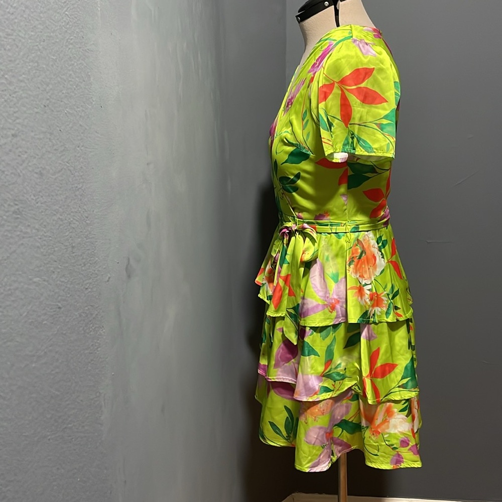 Nicole Miller Dress Color-Lime Green,Purple& Orange Size-Medium NWT - Picture 3 of 6